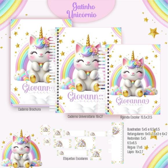 Arquivo Digital - Etiqueta Escolar (gatinho Unicórnio) a