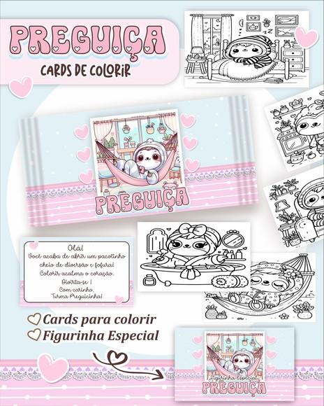 Arquivo Digital - Cards para Colorir (preguiça Kawaii) 1