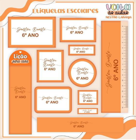 Arquivo de Corte - Etiqueta Escolar (neutro Laranja) a