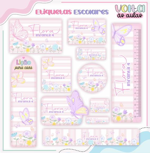 Leve + 13 Arquivo de Corte - Etiqueta Escolar (borboleta) e