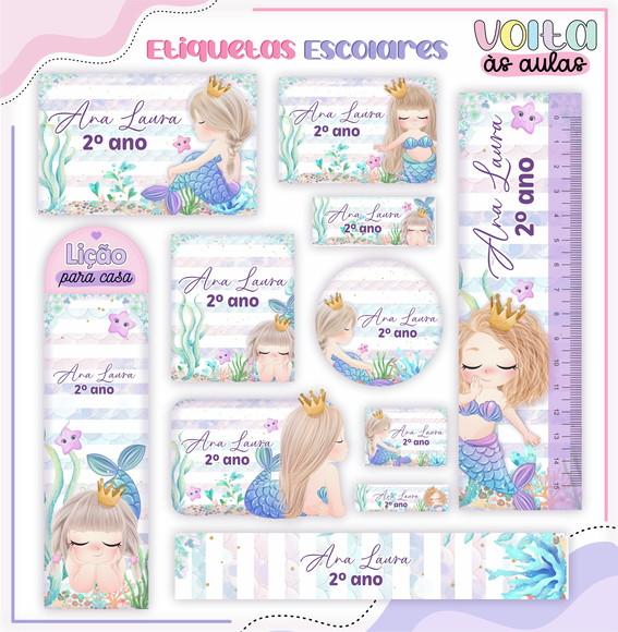 Leve + 13 - Arquivo de Corte - Etiqueta Escolar (sereia) F