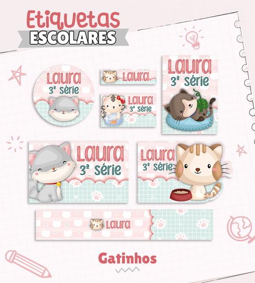 Arquivo de Corte - Etiqueta Escolar (gatinha) e