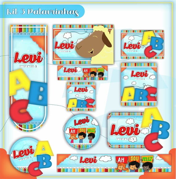 Leve + 13 Arquivo de Corte - Etiqueta Escolar (3 Palavrinhas) a