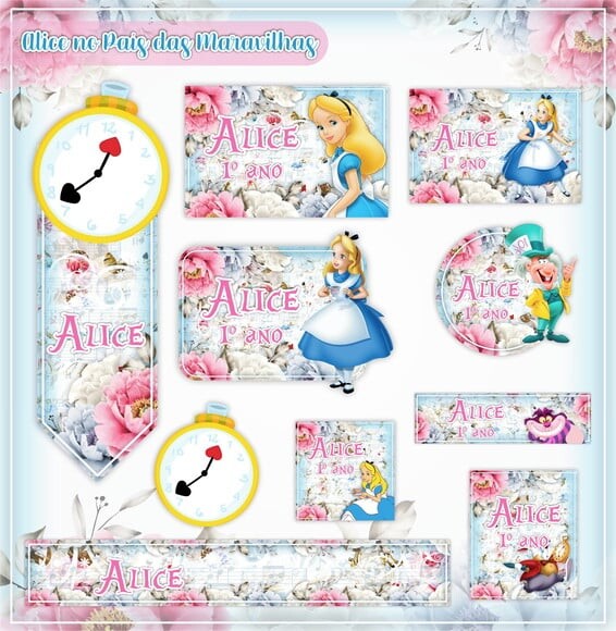 Leve + 13 Arquivo de Corte - Etiqueta Escolar (alice) B