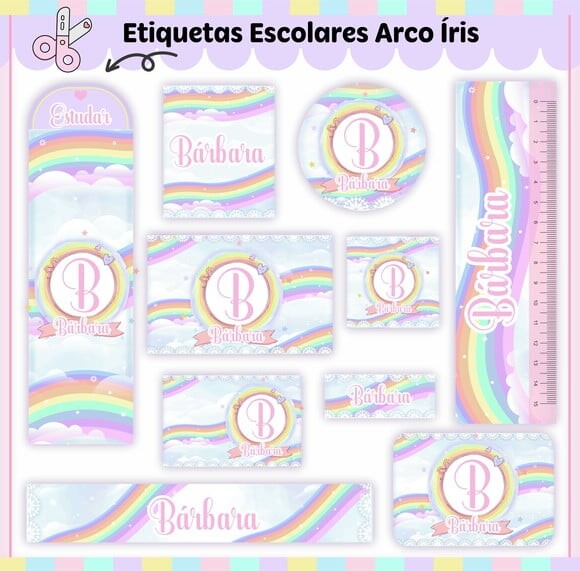 Leve + 13 Arquivo de Corte - Etiqueta Escolar (arco-íris) e