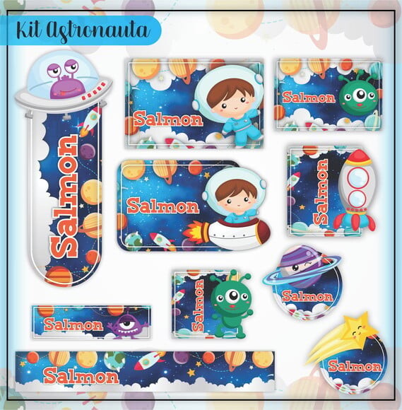 Leve + 13 Arquivo de Corte - Etiqueta Escolar (astronauta) D