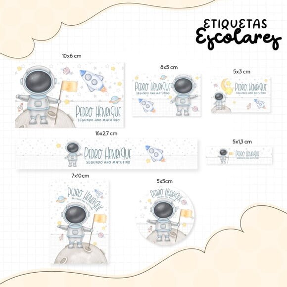 Leve + 13 Arquivo de Corte - Etiqueta Escolar (astronauta) B
