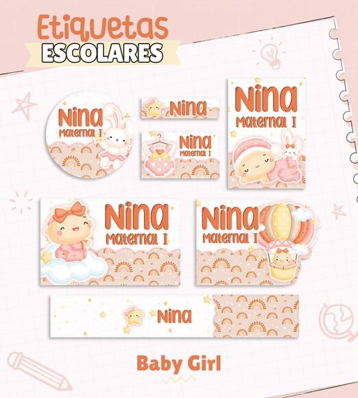 Leve + 13 Arquivo de Corte - Etiqueta Escolar (baby Girl) a