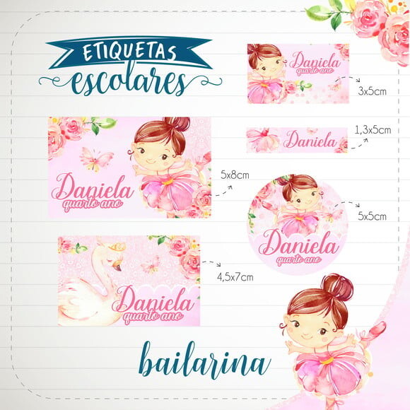 Leve + 13 Arquivo de Corte - Etiqueta Escolar (bailarina) a