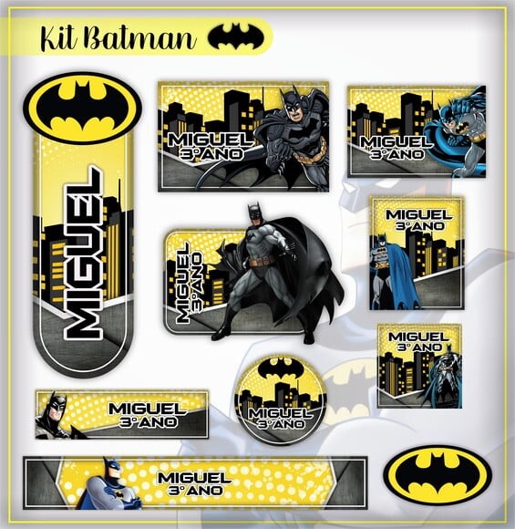 Leve + 13 Arquivo de Corte - Etiqueta Escolar (batman) c