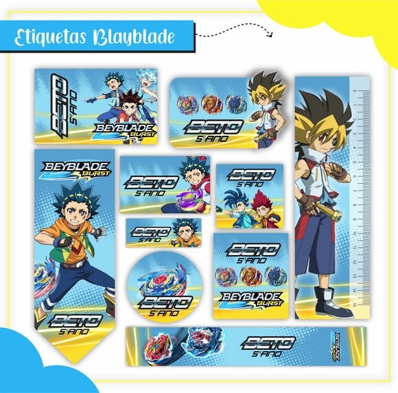 Leve + 13 Arquivo de Corte - Etiqueta Escolar (beyblade) B