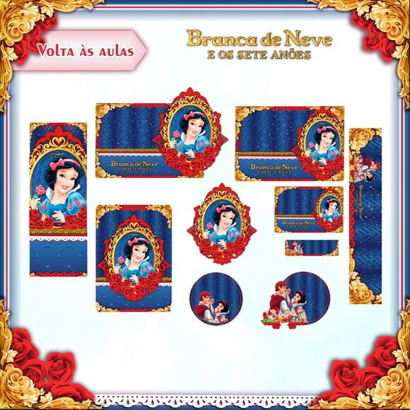 Leve + 13 Arquivo de Corte - Etiqueta Escolar (branca de Neve) e