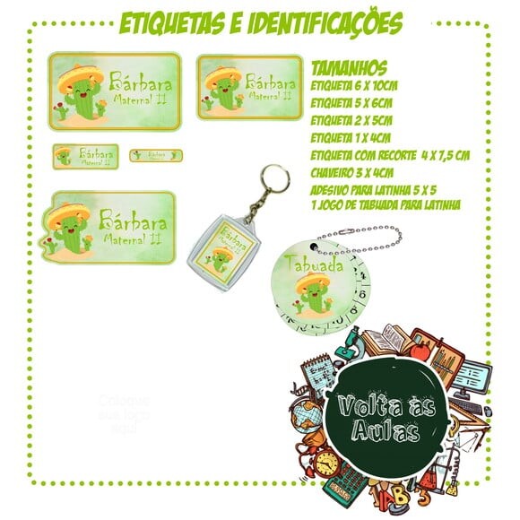 Leve + 13 Arquivo de Corte - Etiqueta Escolar (cactos) D