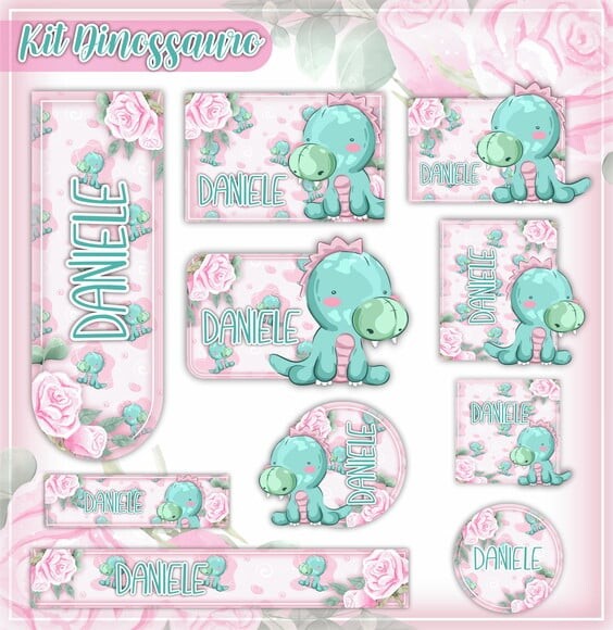 Leve + 13 Arquivo de Corte - Etiqueta Escolar (dinossauros) F