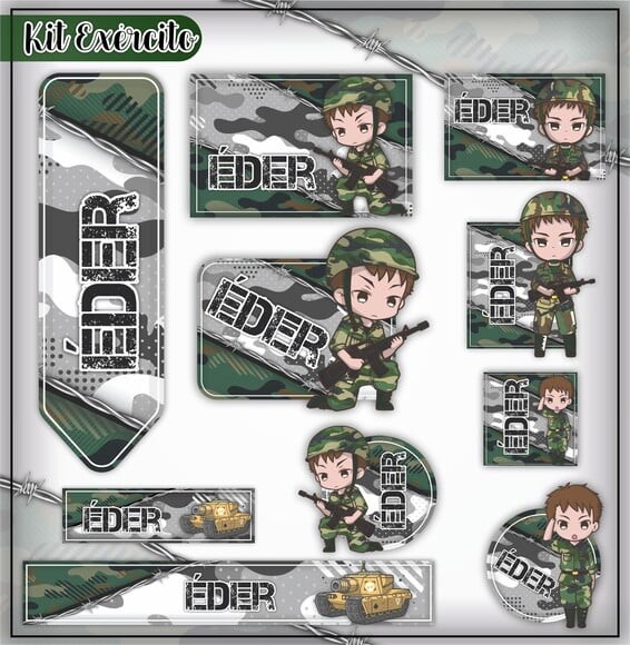 Leve + 13 Arquivo de Corte - Etiqueta Escolar (exército) a
