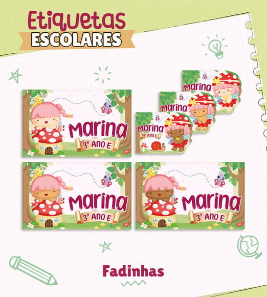 Leve + 13 Arquivo de Corte - Etiqueta Escolar (fadas) G