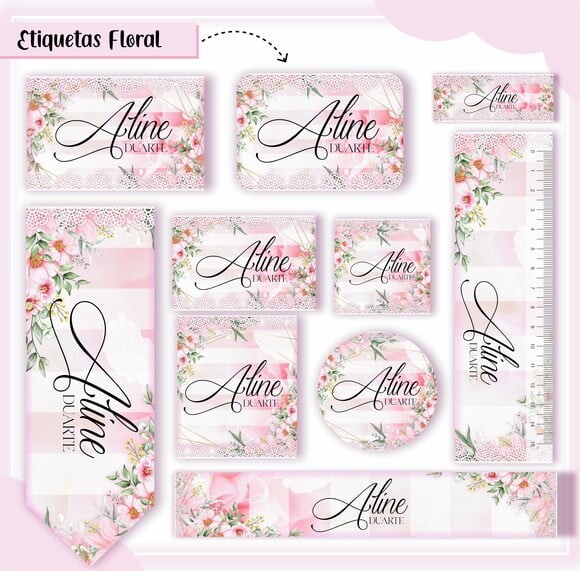 Leve + 13 Arquivo de Corte - Etiqueta Escolar (floral) D