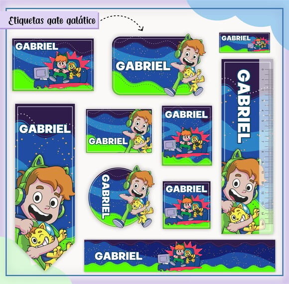 Leve + 13 Arquivo de Corte - Etiqueta Escolar (gato Galático) a