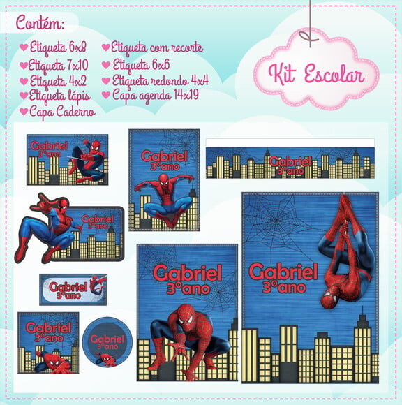 Leve + 13 Arquivo de Corte - Etiqueta Escolar (homem Aranha) B