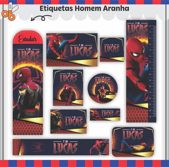 Leve + 13 Arquivo de Corte - Etiqueta Escolar (homem Aranha) G