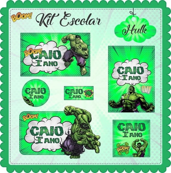 Leve + 13 Arquivo de Corte - Etiqueta Escolar (hulk) a