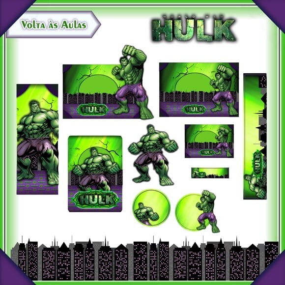 Leve + 13 Arquivo de Corte - Etiqueta Escolar (hulk) G