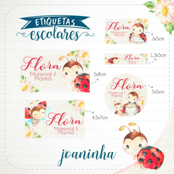 Leve + 13 Arquivo de Corte - Etiqueta Escolar (joaninha) a