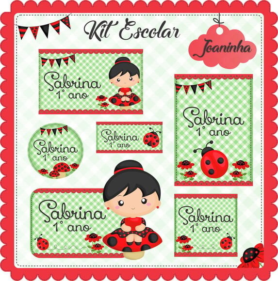 Leve + 13 Arquivo de Corte - Etiqueta Escolar (joaninha) B