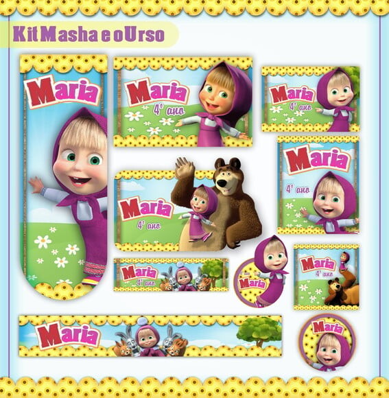 Leve + 13 Arquivo de Corte - Etiqueta Escolar (masha) B