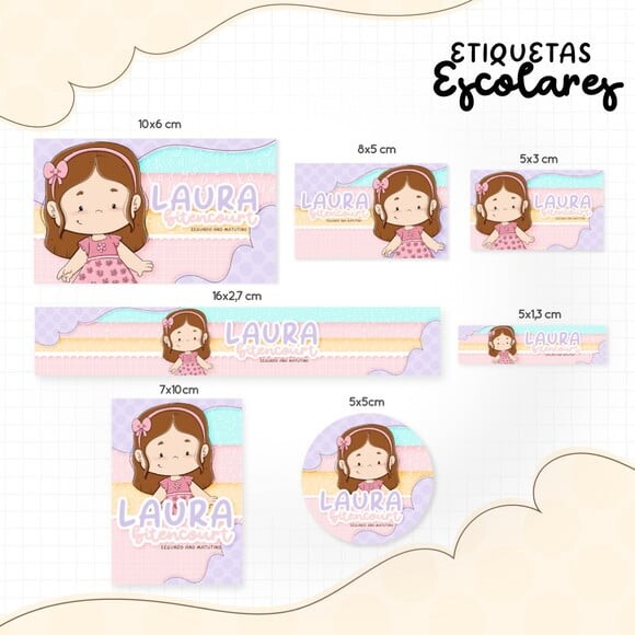 Leve + 13 Arquivo de Corte - Etiqueta Escolar (menina Morena) a