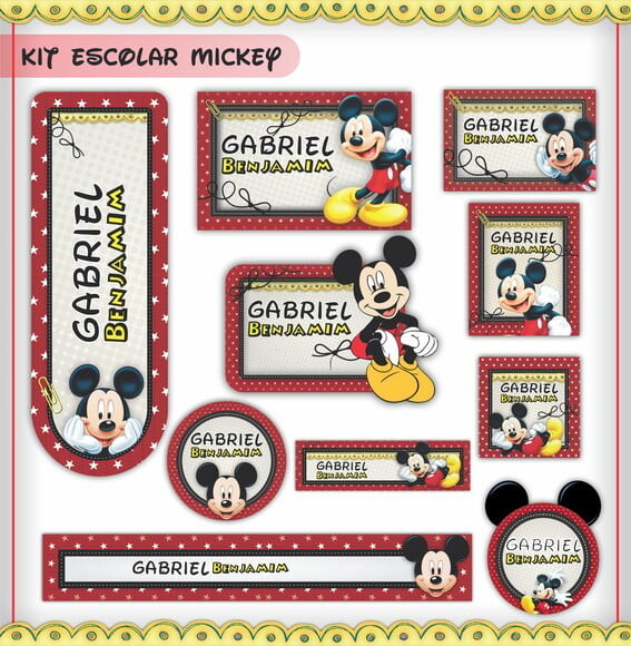 Leve + 13 Arquivo de Corte - Etiqueta Escolar (mickey) D