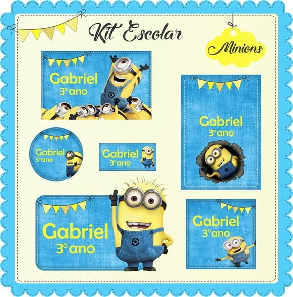 Leve + 13 Arquivo de Corte - Etiqueta Escolar (minions) a