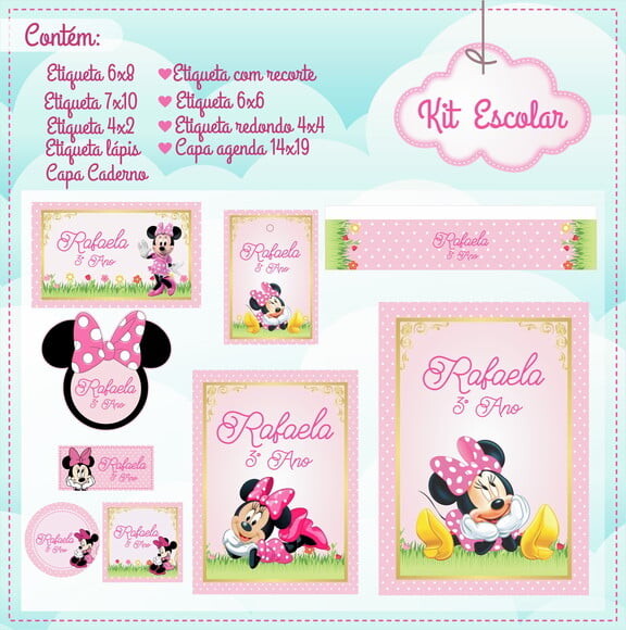 Leve + 13 Arquivo de Corte - Etiqueta Escolar (minnie) B