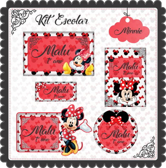 Leve + 13 Arquivo de Corte - Etiqueta Escolar (Minnie) C