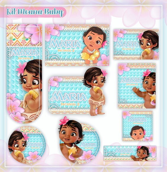 Leve + 13 Arquivo de Corte - Etiqueta Escolar (moana Baby) a