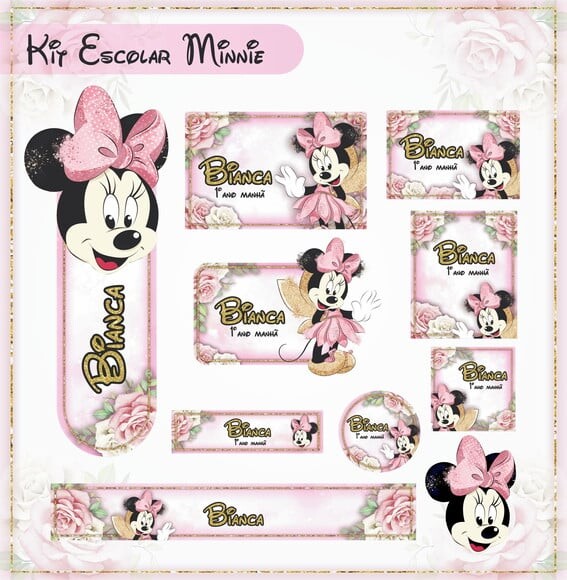 Leve + 13 Arquivo de Corte - Etiqueta Escolar (minnie) H