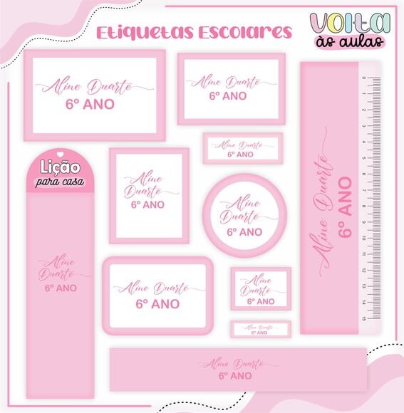 Leve + 13 Arquivo de Corte - Etiqueta Escolar (neutro Rosa) a