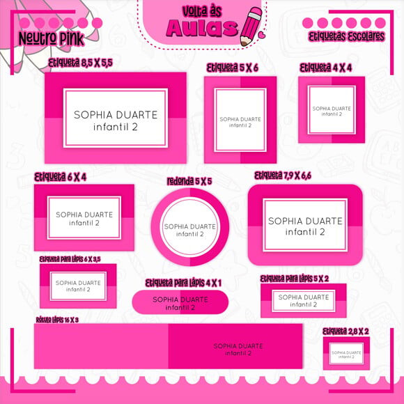 Leve + 13 Arquivo de Corte - Etiqueta Escolar (neutro Pink) B