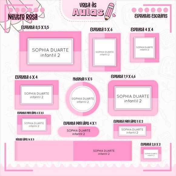 Leve + 13 Arquivo de Corte - Etiqueta Escolar (neutro Rosa) B