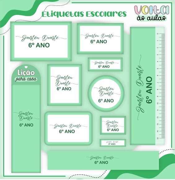 Leve + 13 Arquivo de Corte - Etiqueta Escolar (neutro Verde) a