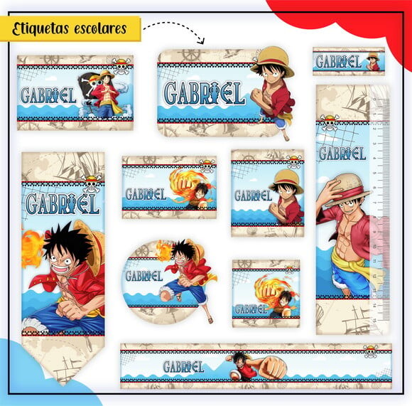 Leve + 13 Arquivo de Corte - Etiqueta Escolar (one Piece) a