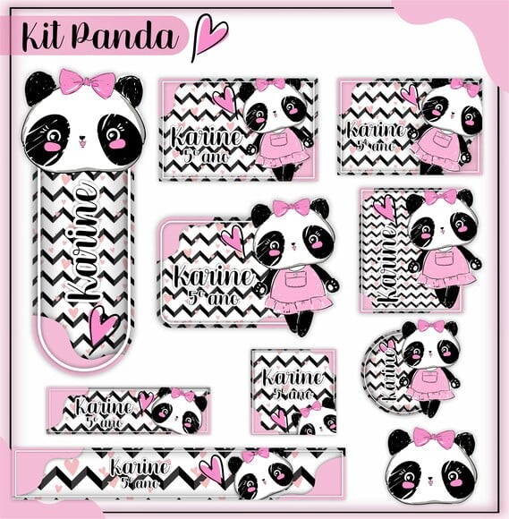 Leve + 13 Arquivo de Corte - Etiqueta Escolar (panda Rosa) c