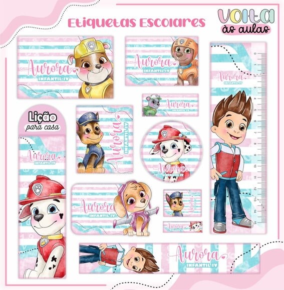 Leve + 13 Arquivo de Corte - Etiqueta Escolar (patrulha Canina) K