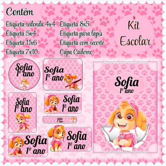 Leve + 13 Arquivo de Corte - Etiqueta Escolar (patrulha Canina) m