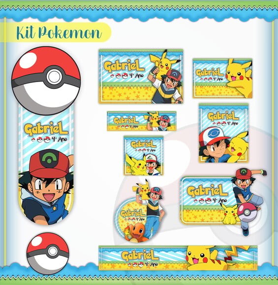 Leve + 13 Arquivo de Corte - Etiqueta Escolar (pokemon) D