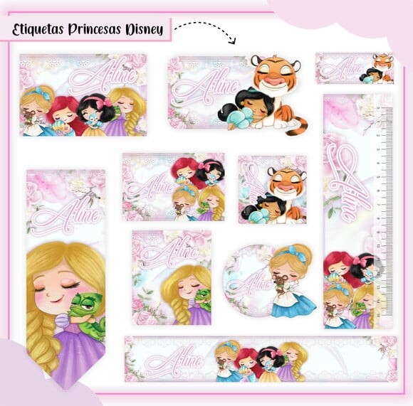 Leve + 13 Arquivo de Corte - Etiqueta Escolar (princesas) F