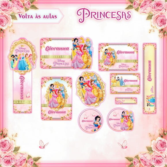 Leve + 13 Arquivo de Corte - Etiqueta Escolar (princesas) H