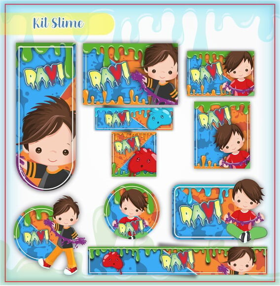 Leve + 13 Arquivo de Corte - Etiqueta Escolar (slime) B