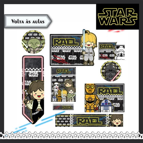 Leve + 13 Arquivo de Corte - Etiqueta Escolar (star Wars) c