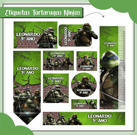 Leve + 13 Arquivo de Corte - Etiqueta Escolar (tartarugas Ninja) 
